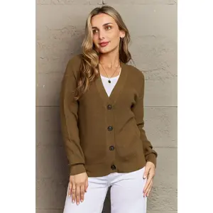 Zenana Kiss Me Tonight Full Size Button Down Cardigan in Olive