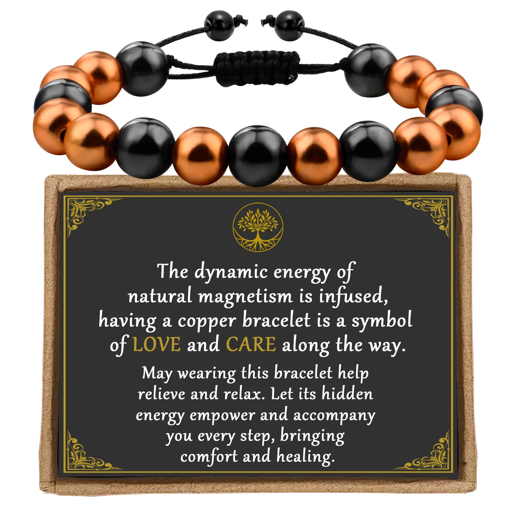 PEALICIOUS Copper Bracelet for Women and Men, 10MM Copper Magnetic Bracelet with 3500 Gauss Magnet Beads as Father Day Gifts for Dad, Cooper Hematite Jewelry Pulsera De Cobre para Mujer for Parents