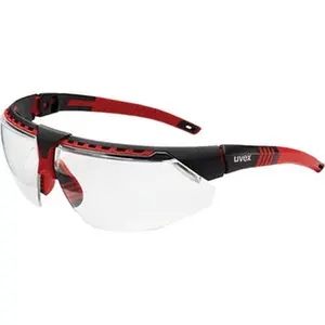 UVEX Clear Lenses, Framed Safety Glasses Scratch Resistant, Red Frame, Adjustable Temples, Size Universal, Wrap Around S2860