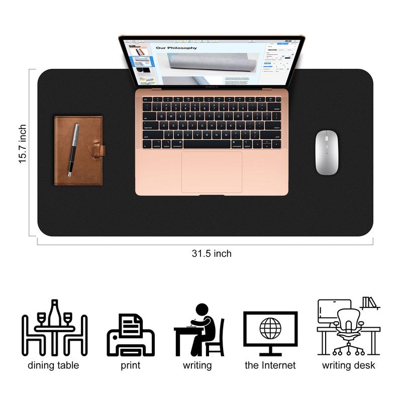Desk Pad,Large Mouse Pad, Non-Slip PU Leathers Writing Pad,Desktop Protection Pad,Computer Desk Pad, Waterproof Table Mat, Desk Mat for Office and Home Writing (Black;31.5"x 15.7")