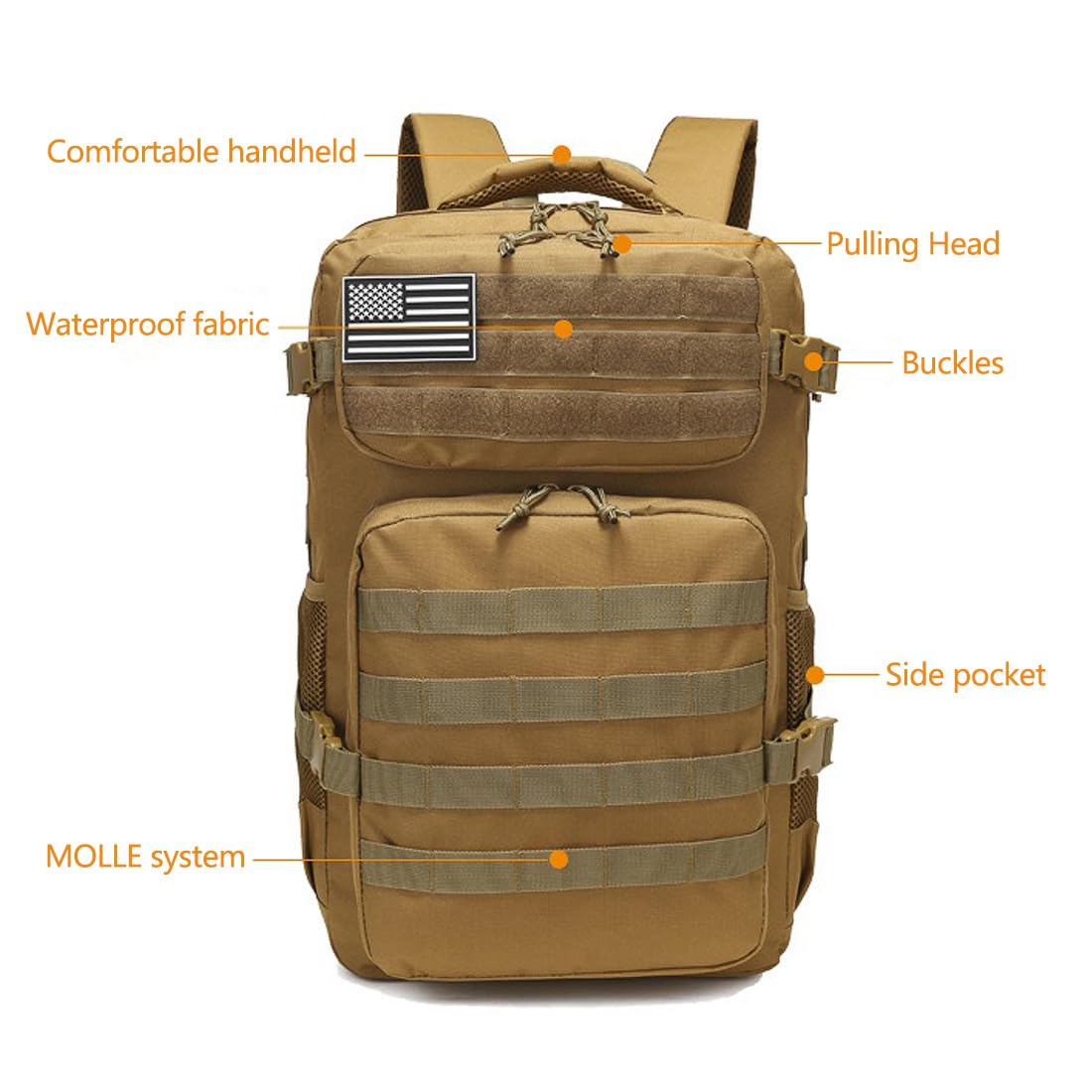 Military Tactical Backpack for Hiking, Trekking, Camping & Travel – MOLLE Army Assault Rucksack 35L , 3-Day Bug Out Pack with Large Capacity, Durable Water-Resistant Fabric, Multiple Compartments & Comfortable Padded Straps