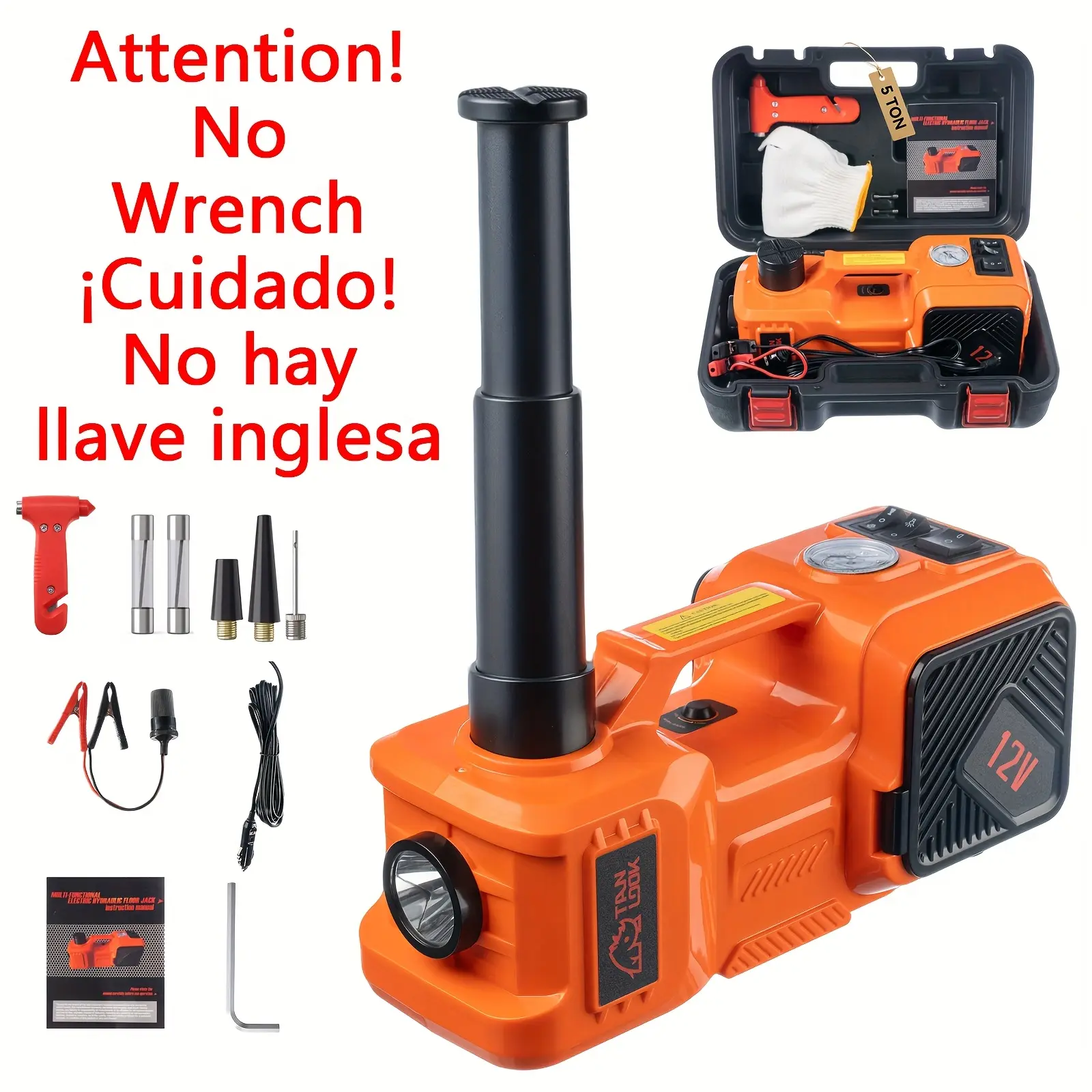 5T Vehicle‑Mounted Electric Car Jack, Heavy‑Duty Strong Lifting Auto Repair Tool with LED Light & Air Pump, Multifunctional Tire Changing Tool for Multiple Vehicle Models, for Home & Roadside Travel Use