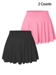 Women's 2 in 1 Pocket Sports Skort, Solid Color High Waist Skort for Daily Outdoor Wear, Ladies Sportswear for All Seasons