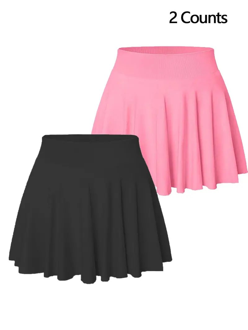 Women's 2 in 1 Pocket Sports Skort, Solid Color High Waist Skort for Daily Outdoor Wear, Ladies Sportswear for All Seasons