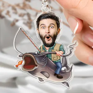 Personalized Fishing Bass Photo Acrylic Keycahin, Custom Fisher Acrylic Ornament, Dad Fishing Keyring, Fishing Father's Day Gift, Christmas Gift