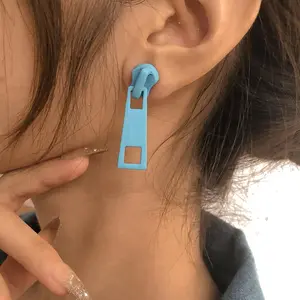 Personality Zipper Stud Earrings Fashion Jewelry For Women Unusual Earrings 2025 Geometry Ear Ring Pop Hip Hop Piercing Jewelry
