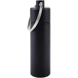 Small Pill Box Waterproof Keychain Pill Holder Portable Travel Pill Container Metal Case with Keyring for Outdoor Camping Travel No brand