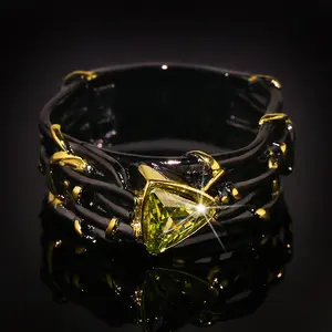 New Hot Selling Simple Niche Two-color Triangle Olive Green Zirconia Ring Personality Temperament Men and Women Models Wholesale