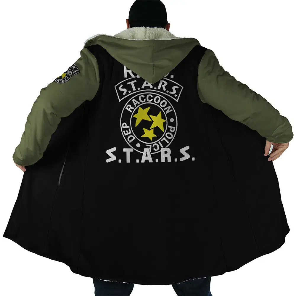 Survival Police Zombie Hunter Dream Cloak Coat, Retro Survival Horror Game Men's Women's Hooded Cape, Fleece Jacket Outerwear, Gamer Gift
