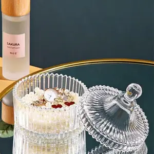 Glass Jars With Lids Candy Dish Aesthetic Room Home Decor Trinket Dish Decorative Jewelry Jar Wedding Party Decorations Trinket Box Storage Container Vanity Bathroom Organizer