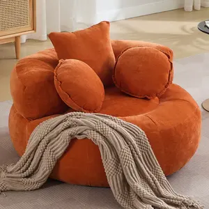 Round Bean Bag Chair Floor Sofa Chair, Chenille Compressed Circle Lounge Seat with Soft Cushion, No Assembly Required, lazy Bean Bag Couch for Living Room, Bedroom, Dorm, Game Room,Black