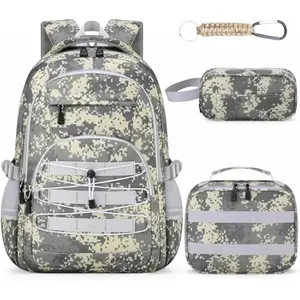 School Backpacks for Boys - 4pcs Camo Boys Backpacks with Lunch Box Set for Kids Teens Elementary Middle School, 18″ Large Capacity Students Bookbag, Perfect for Travel