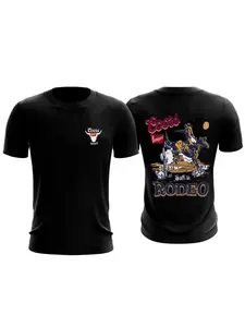 Trendy Casual T-Shirt Top for Daily & Music Festivals, American Cowboy Rodeo Graphic Print, Soft Skin-Friendly Fabric, Unisex Long Short Sleeve