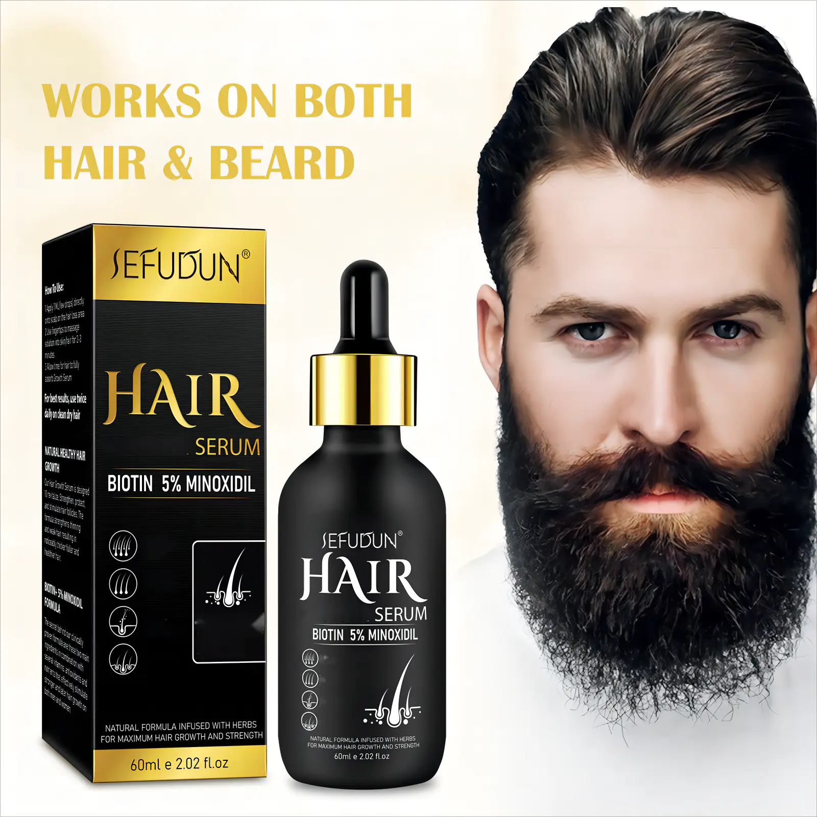 Sefudun 5% Minoxidil Hair Serum (60ml / 2.02fl. oz) for Haircare and Comfort Scalp Growth Oil