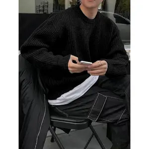 Men's Solid Drop Shoulder Cable Knit Pullover Sweater, Loose Casual Long Sleeve Round Jumper Fall & Winter, Sweaters Men,Men's Knitwear Daily Wear, Knitted Sweater