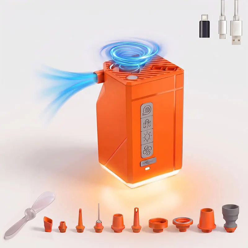 Portable Rechargeable Mini Electric Air Pump, 360L/min Fast Inflate-Deflate, 600-Lumen LED Light, Compact USB-Chargeable 5-in-1 Outdoor Camping Tool for Air Mattresses, Pool Floats, Travel & Low-Pressure Inflatables
