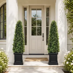3.5ft/4ft Boxwood Indoor Outdoor Topiary Tree, Tall Porch Trees, All-Year Green Aritificial Plant Topiary Trees with Sturdy Pot (Square)