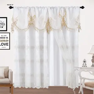 Elegant Sheer Curtains with Gold Embroidery and Tassels for Living Room 06136-5#