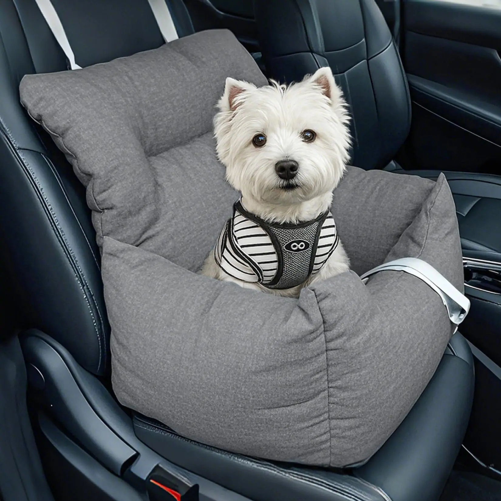 YJ-Garvee Dog Booster Car Seat Bed for Small Dogs Up to 18 LB, Portable Elevated Puppy Travel Car Seat with Tether & Reversible Cushion for Front and Back Use, Grey