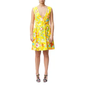 1970S Yellow Floral Print Wrap Dress