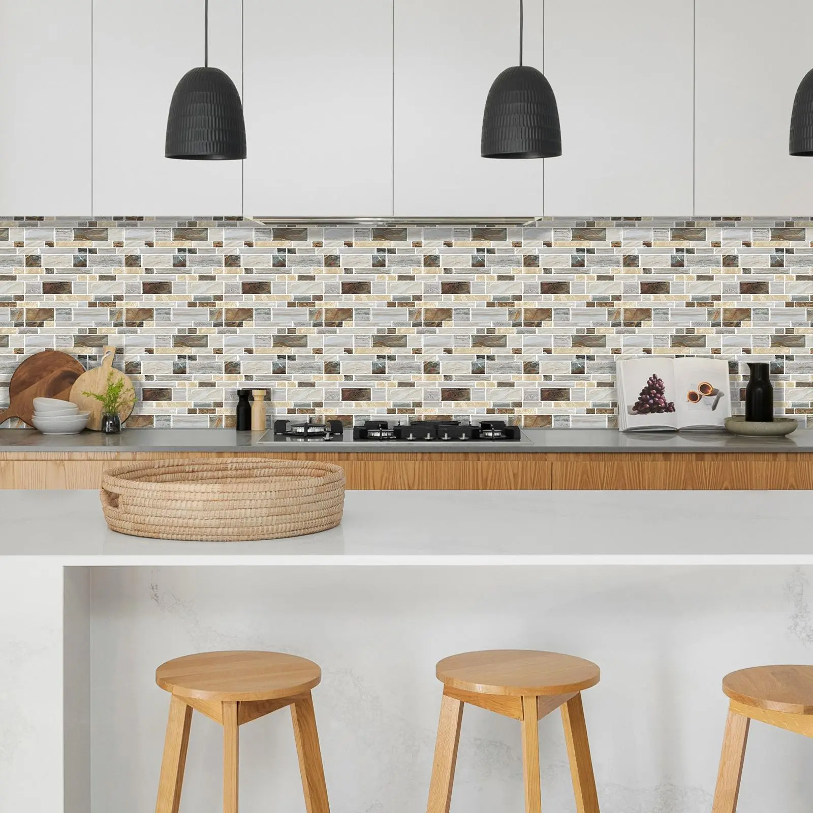 MOONFUN 10-Sheet Terrazzo Look 12"x12" Subway Mosaic Peel and Stick Backsplash Tile, Thicker Self-Adhesive Vinyl Wall Tile, Waterproof, Oil-Resistant, Removable, Renter-Friendly DIY Decor for Kitchen, Bathroom contact paper