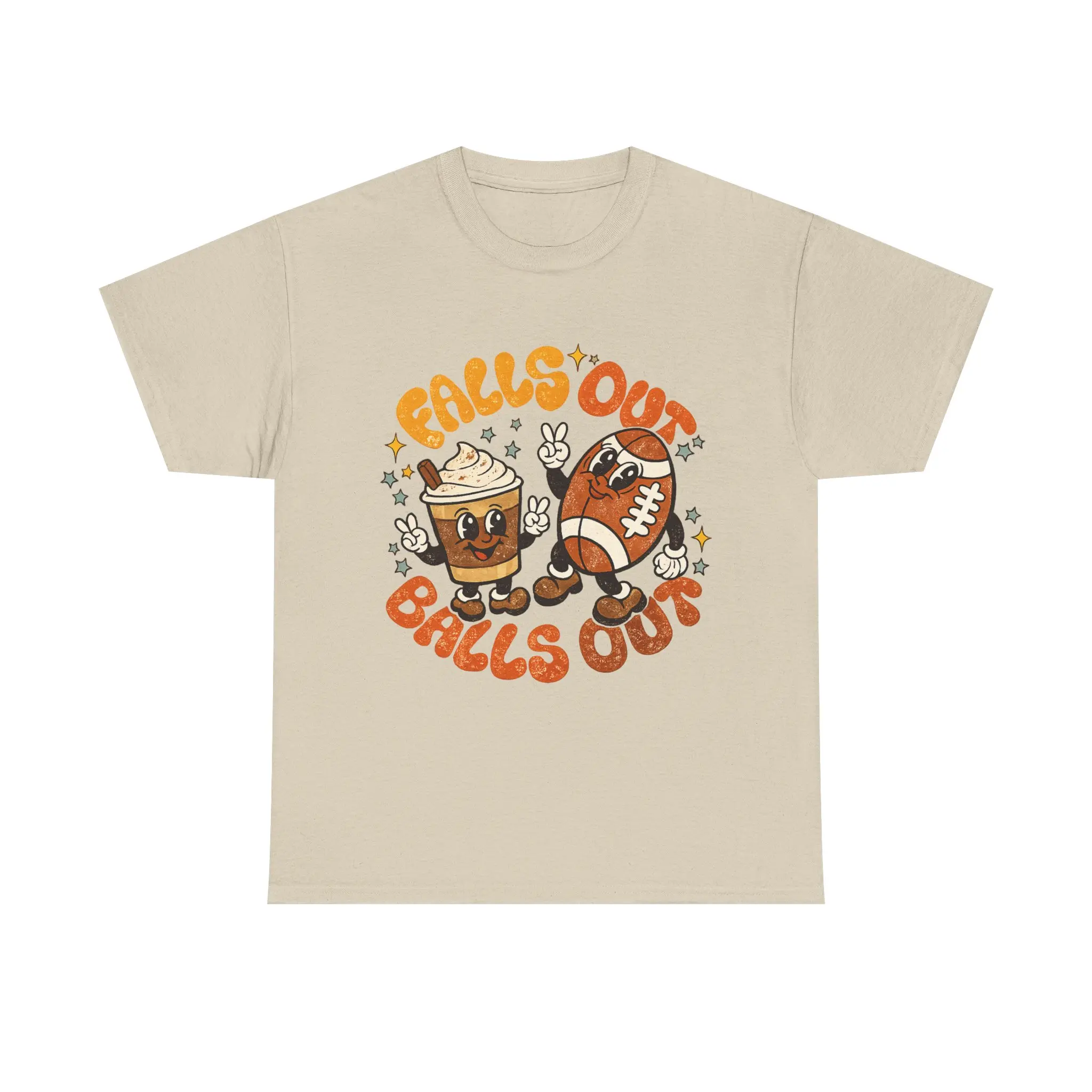 Women's Short-Sleeve Round Neck Tee, Fall-Themed Pumpkin Spice Latte & Football Retro Design, Everyday Casual Cotton Tops