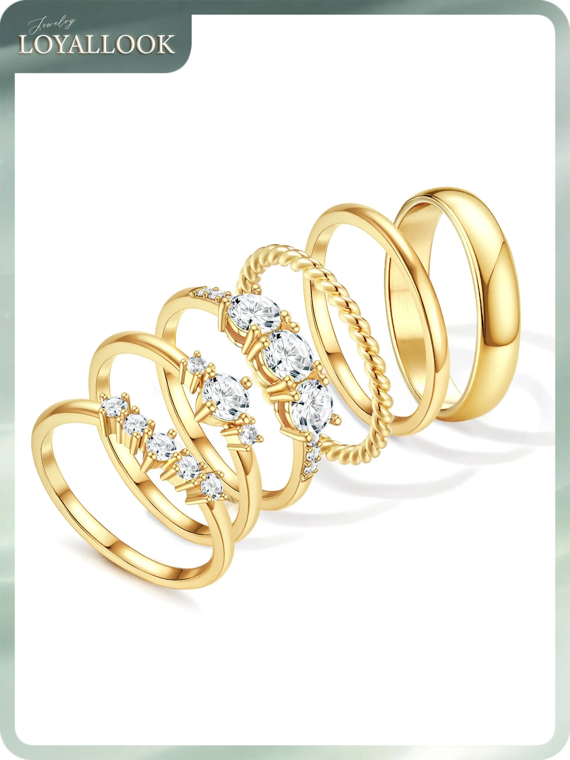 LOYALLOOK Gold Rings for Women - Non Tarnish 14K Gold Plated Stackable Rings, Dainty Cubic Zirconia Thin Thumb Ring Set, Trendy Statement Promise Wedding Bands Engagement Ring for Women Size 6-10