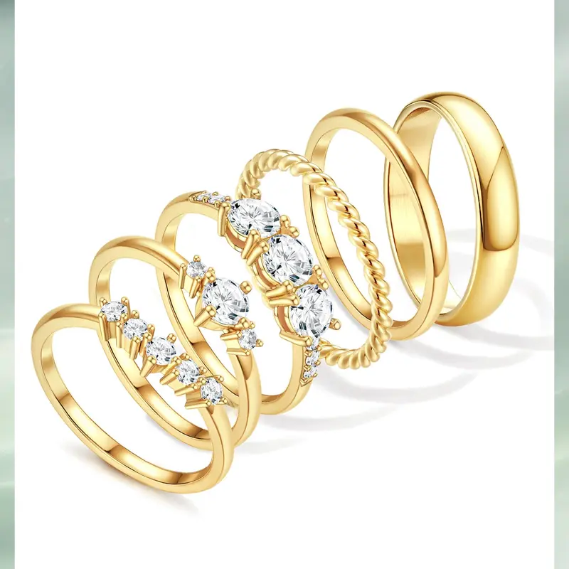 LOYALLOOK Gold Rings for Women - Non Tarnish 14K Gold Plated Stackable Rings, Dainty Cubic Zirconia Thin Thumb Ring Set, Trendy Statement Promise Wedding Bands Engagement Ring for Women Size 6-10