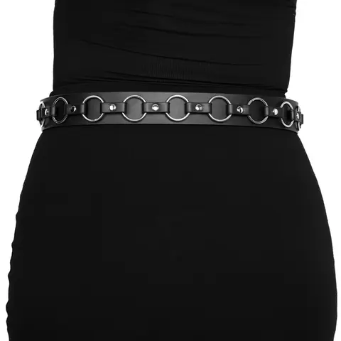 Foxblood Shop Signature Oversized Silver O-Ring Vegan Leather Women's Versatile Fashion Statement Belt - Adjustable Casual Belt, 3x/4x Multi-Size Buckling Strap for High or Low Daily Outfits