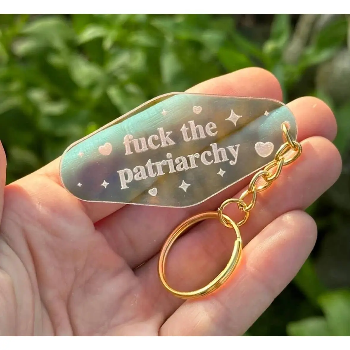 Fuck The Patriarchy Iridescent Acrylic Motel Style Keychain