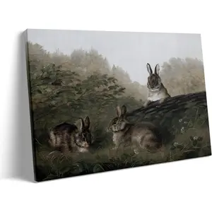 Framed Easter Canvas Wall Art, Vibrant Bunny Canvas Print Poster, Fresh Easter Bunny Painting Stylish Artwork Decoration Pictures Wall Decor for Kitchen Dorm Bedroom Living Room