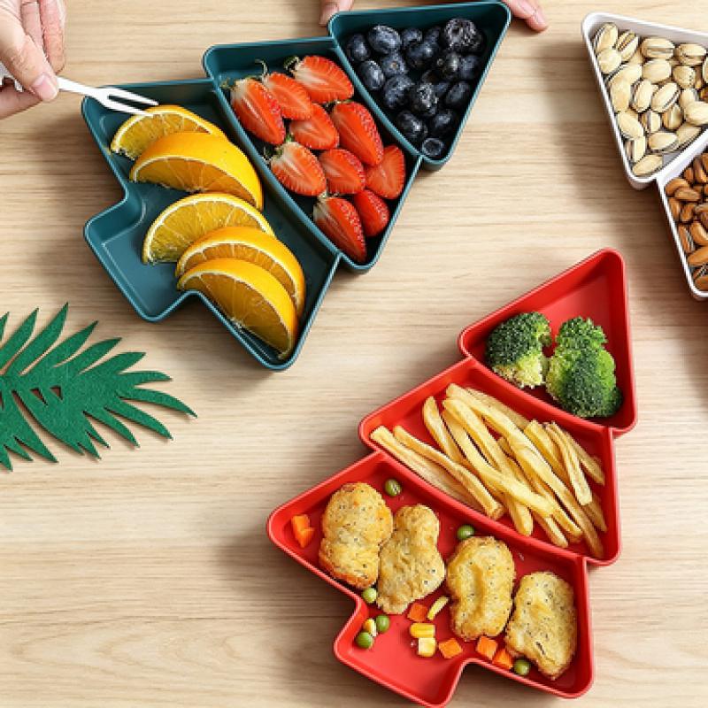 3-Piece Christmas Tree Shaped Serving Trays, Plastic Plates for Candy, Desserts, Nuts and Fruits, Ideal for Xmas, New Year and Holiday Party Decorations