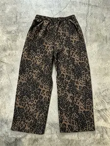 Unisex Street Style Full Print Leopard Pattern Long Pants, Casual Streetwear Trousers, Casual Commuter Pants, Loose Fit, Adjustable Drawstring Waist, Casual Design, Suitable for streetwear, Y2K style, hip-hop, commuting, parties