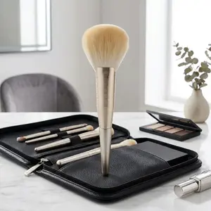 Champagne Gold Large Powder Brush – Ultra Soft Synthetic Fibers for Gentle Application & Precision Control – Perfect for Blending Liquid, Cream & Powder – Luxurious Makeup Tool