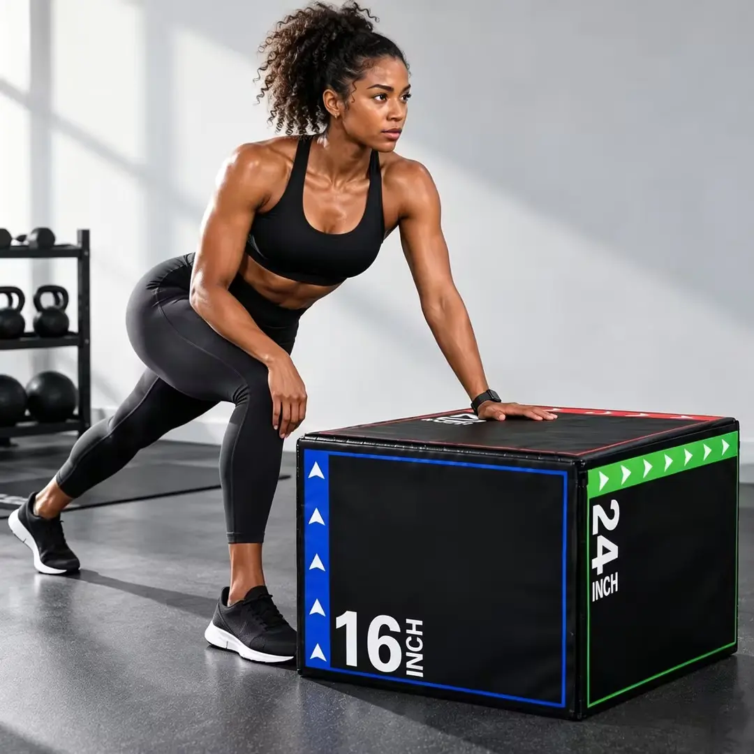 Sweetcrispy Unisex Height-Adjustable Jump Box - Multi-Size, 3 Heights, Cushioned Landing, Non-Slip Oxford Cloth Cover, Raised Texture, for Agility Train, HIIT Workouts, Home Gym Fitness Equipment