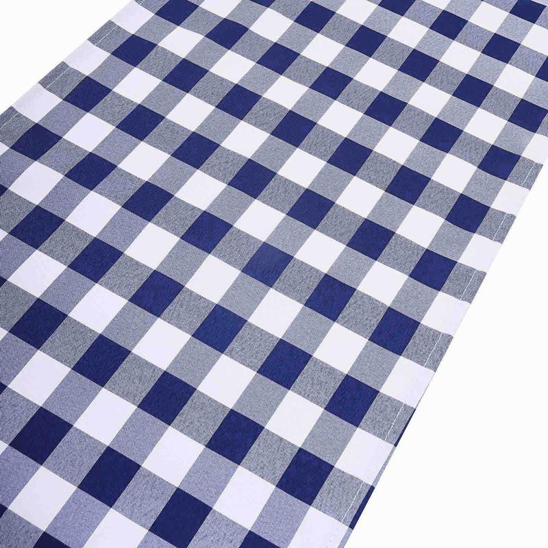 Polyester 14"x108" Table Runner Navy Blue/White - Gingham Plaid Design