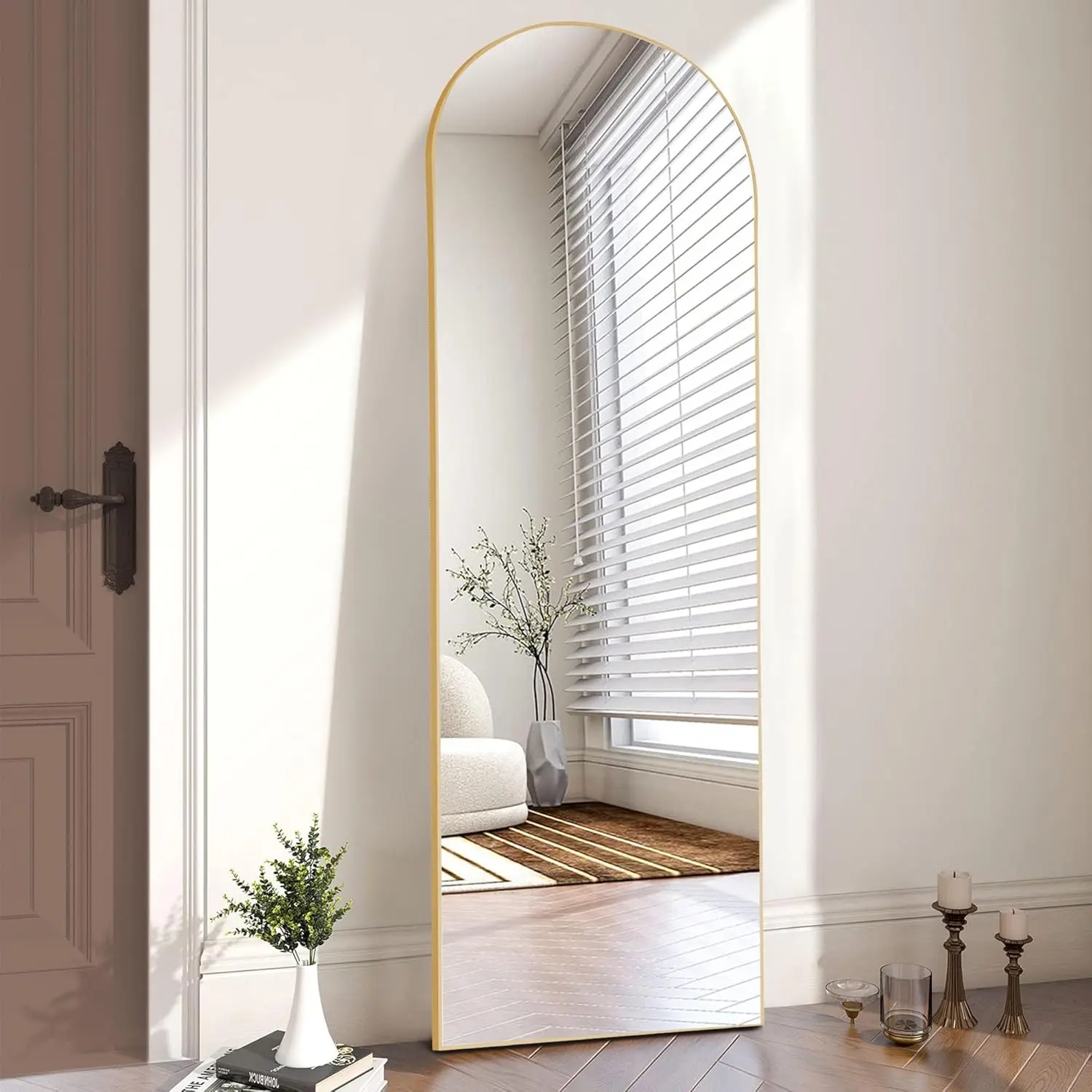 64"x21" Arched Full Body Mirror Slimming Gold Frame | Stand or Lean Aluminum Alloy Thin Frame for Bedroom Decor, Dressing Room & Selfie Studio (Lightweight!)