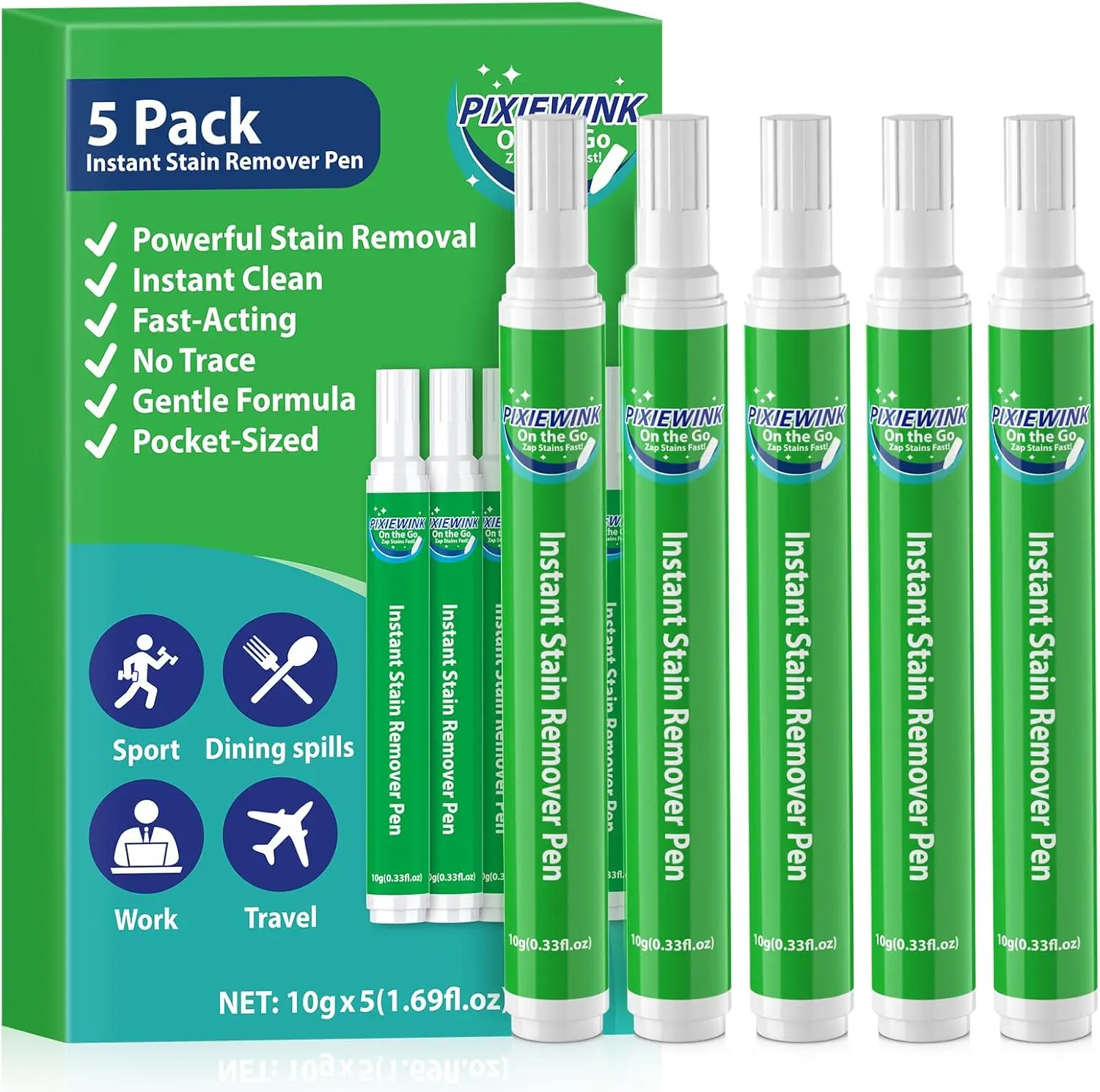 Instant Stain Removal Pen for Clothes, Travel-Friendly Laundry Stain Pen for Food, Coffee, Wine, Makeup, Grease & More, 5 pack