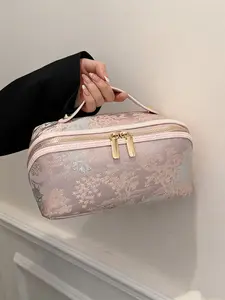 New China Style Makeup Bag, Portable Large Capacity Handbag, Travel Cosmetic Organizer, Convenient Wash Kit, Essential Beauty Accessory