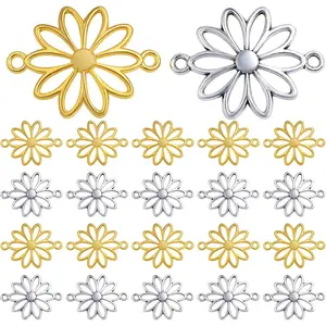60pcs Flower Connector Charms Alloy Daisy Flower Pendants Double Hole Charms Link Connectors Craft Supplies for DIY Necklace Bracelet Jewelry Making Findings