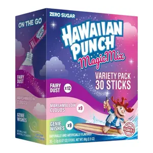 Hawaiian Punch Magic Mix Zero Sugar Variety Pack 30 Sticks- Fairy Dust, Marshmallow Cloud, & Genie Wishes- Drink Mix Sticks