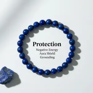 Lapis Lazuli Bracelet for Protection & Positive Energy  – Handmade Healing Natural Stone for Anxiety Relief & Creativity, Gift for Her/Him, Meditation & Daily Wear