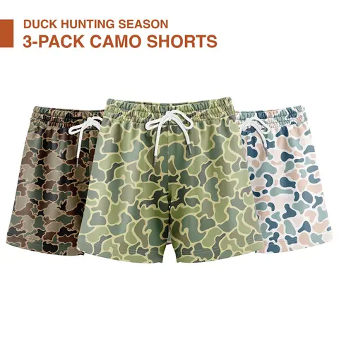 Pack 3 Duck Hunting Camo Shorts - 5 Inch Inseam Camo Mesh Design for Men & Women Ideal Gym Wear & Gifts Breathable & Comfortable