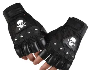 Athletic Breathable Mesh Fingerless Gloves with Reinforced Palm Adjustable Strap for Cycling Weightlifters Skull Design Studded Accents Secure Grip - Protective Gear