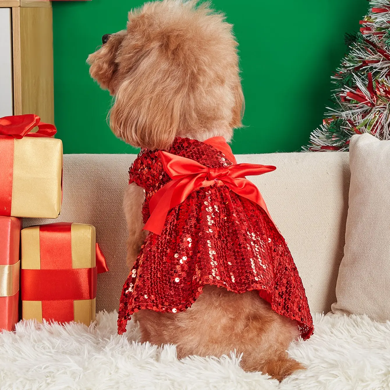 1 piece pet dog dress, red sequin bow decorated pet dress, suitable for small/medium dogs, 1 piece pet dog dress, red sequin bow decorated pet dress, suitable for small/medium dogs,