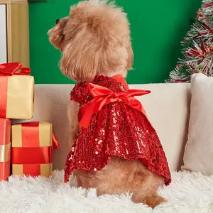 1 piece pet dog dress, red sequin bow decorated pet dress, suitable for small/medium dogs, Poodle and cats, sparkling pet clothing for weddings and Valentine's Day, Valentine's Day and Christmas gifts, Husky Clothes