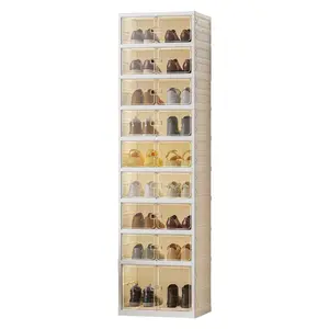 【GARVEE】Foldable Shoe Rack, 9 Levels, 18 Pairs, Transparent Shoe Storage Box, Large Foldable and Stackable Plastic Shoe Cabinet, Plastic Shoe Organizer for Shoes up to Size 45