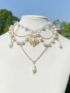 Women's Luxurious Palace Style Pearl Fringe Knit Pendant Necklace, Elegant Princess Party Jewelry, Charm Accessory, Jewelry Gifts