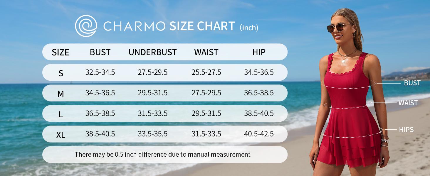 Charmo Women One Piece Swim Dress  Full Coverage Bathing Suit Mesh Sheer Swim Skirt Swimwear Tummy Control Swimsuit