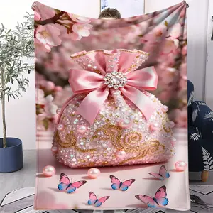 Cherry Blossom Pink Princess Theme Printed Throw Blanket, Facecloth Blanket, Falling Cherry Blossoms, Accurately Fit The Aesthetics of The Girl'S Heart, Suitable for Sofas, Bedrooms and Travel, All Seasons